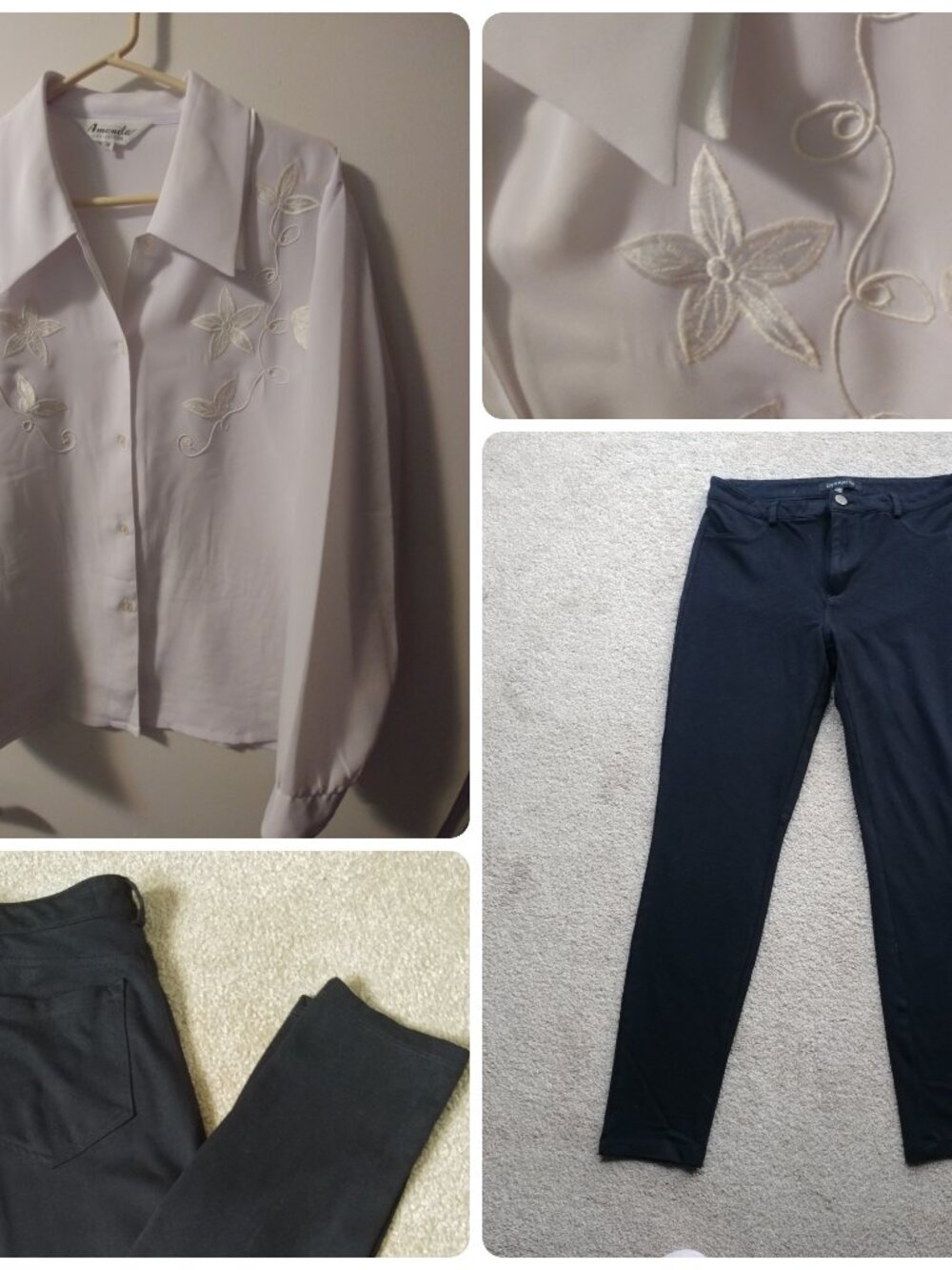 Amanda White Blouse With Dynamite Black Straight Stretch Pants, Medium Set